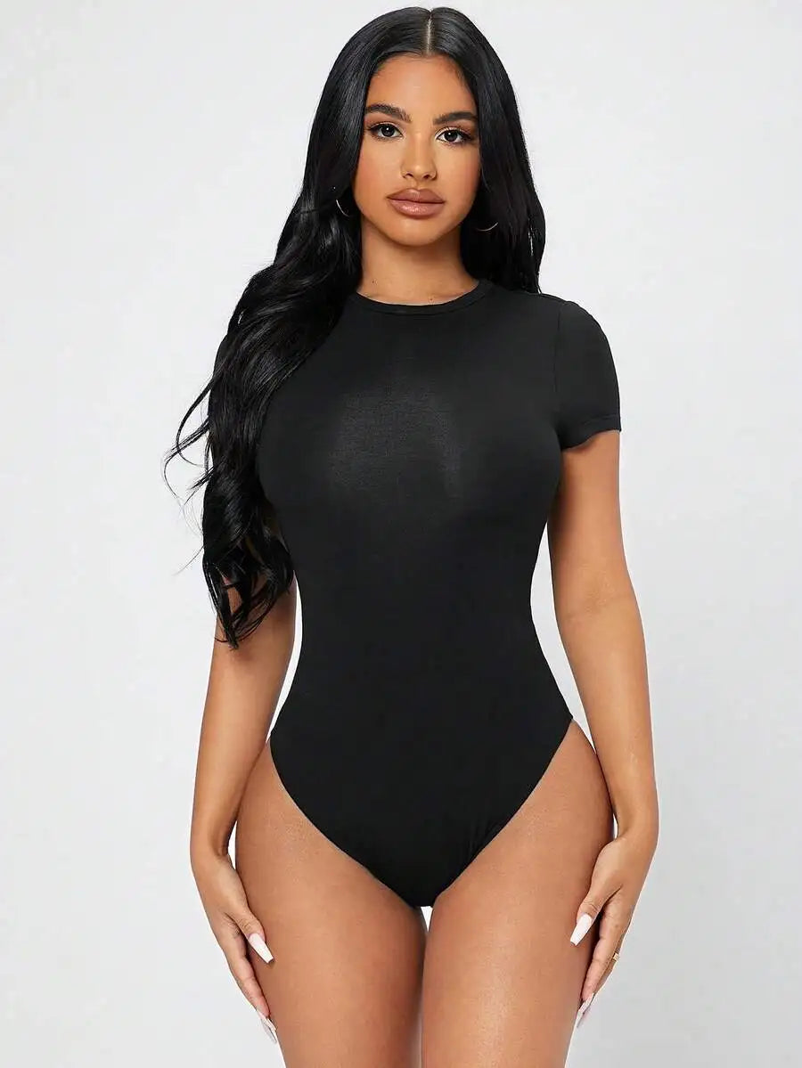 Women's Solid Short Sleeve Bodysuit