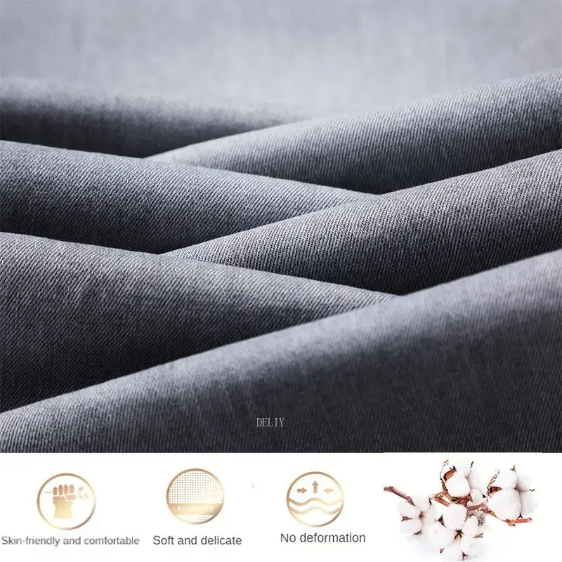 2024 Brand Thin or Thick Material Straight Cotton Stretch Denim Men's  Business Casual High Waist Light Grey Blue Jeans
