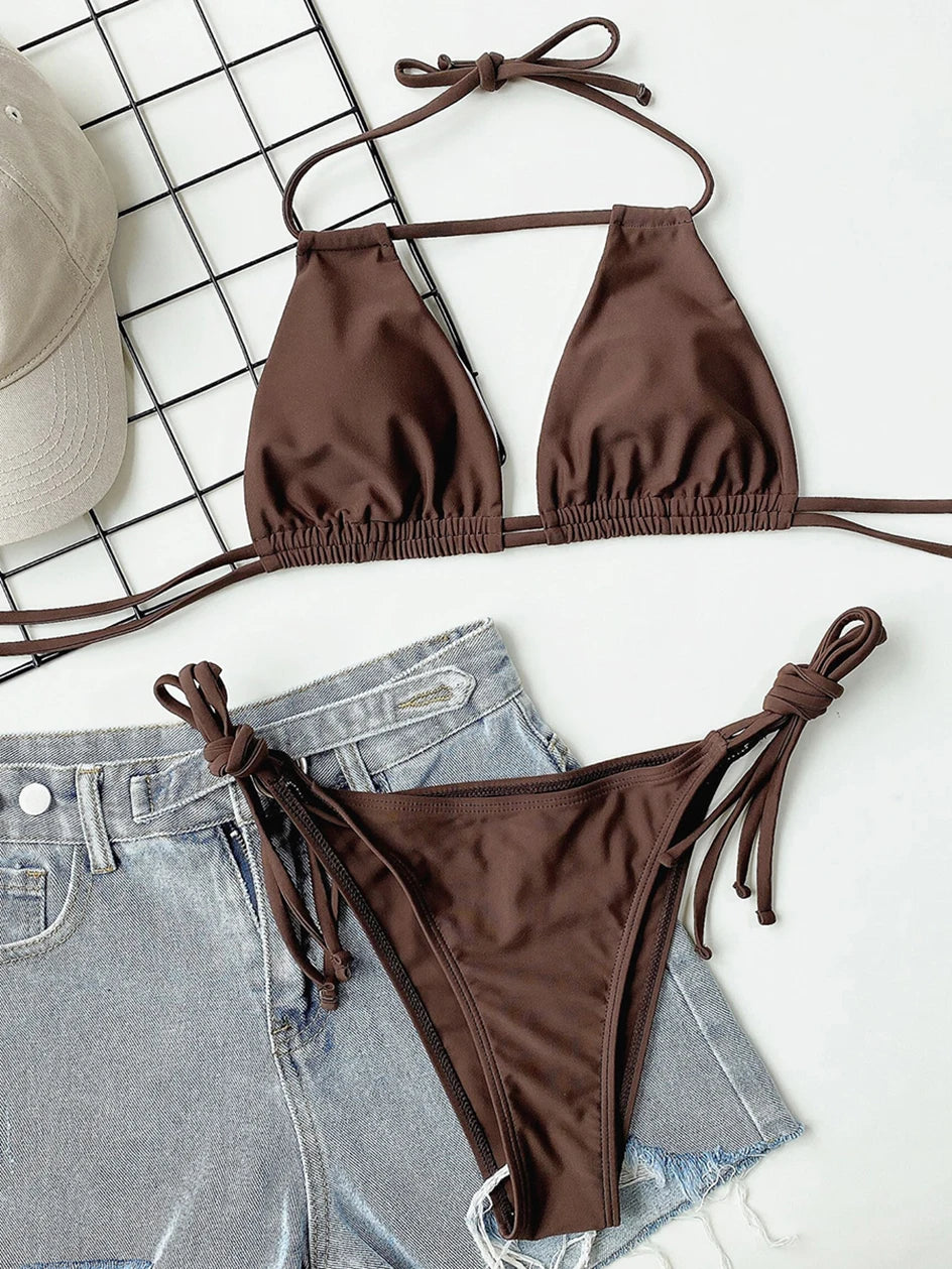 Sexy Lace Up Bikini 2026 Women Swimsuit Female Swimwear Brazilian Bikinis Set Micro Woman Bathing Suits Swimming for Beach Wear