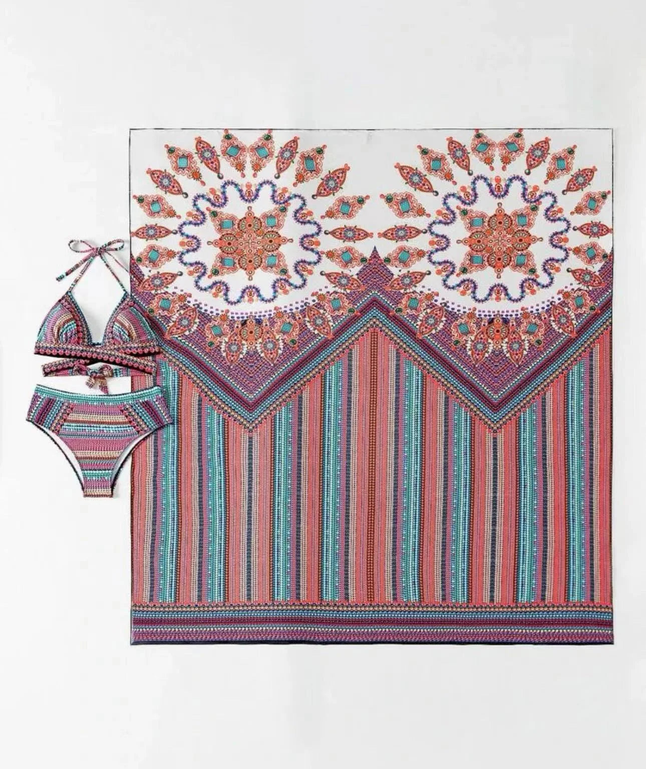 Women Bathing Suit 3 Piece Swimsuit Kimono Cross Wrap High Waist Bikini Beach Cover Up Swimwear Africa Print Bathing Suit Beach