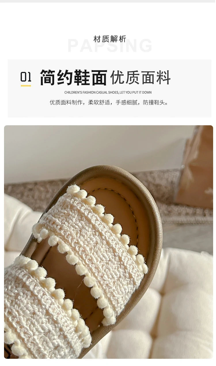 Kids Fashion Girls Sandals 2024 New Soft Ethnic French Wind Open-toe Cool Breatheable Princess Shoes Children Versatile Platform
