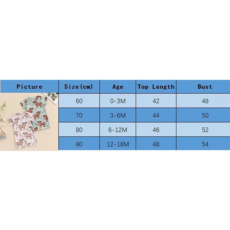 2024-03-19 Lioraitiin 0-18M Lovely Baby Boys Western Jumpsuit Short Sleeve Crew Neck Cow Head Print Summer Casual Romper