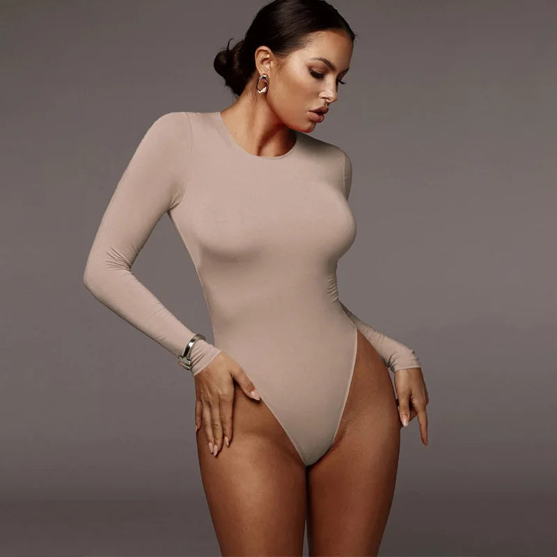 Women's Long Sleeve Solid Color Bodysuit