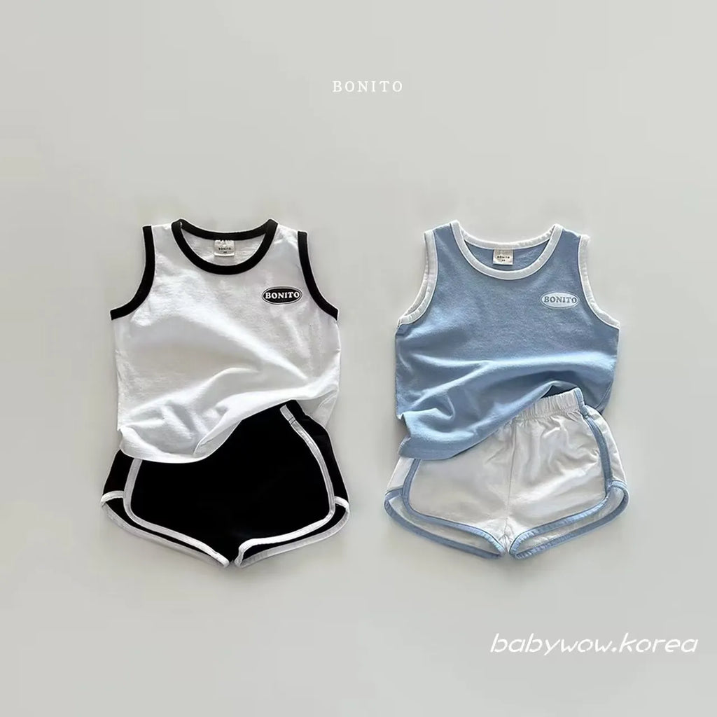 TZ24040 summer Korean version 2025 new baby pure cotton sports casual vest shorts two-piece set