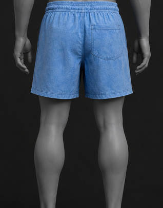 Mannequin wearing blue boxer shorts on a black background